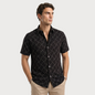 Camisa Moderna Hombre Manga Corta Estampado Lineal Negro con Blanco