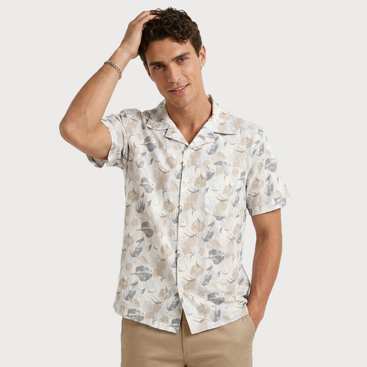 Camisa Cuello Resort Hombre Estampada Tropical Manga Corta Fresca