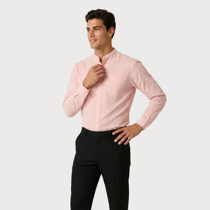 Camisa Coral Hombre Cuello Mao Jaspeada con Bolsa Moderna