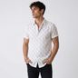 Camisa Hombre Estampado Lineal Blanco con Negro Manga Corta Elegante