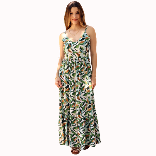 Vestido Largo Escote V Mujer con Ajuste en Espalda Ligero Fresco Estampado