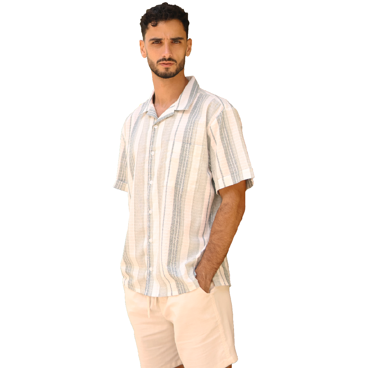 Camisa de manga corta con rayas verticales