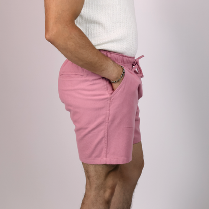 Short Palo de Rosa Hombre Cómodo con Cordón Ajustable y Cintura Elástica