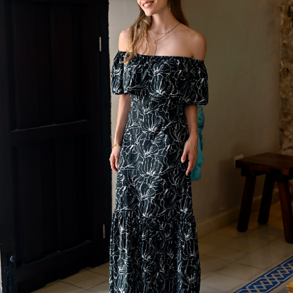 Vestido Campesino Mujer Estampado Exclusivo Ajuste Espalda Fresco