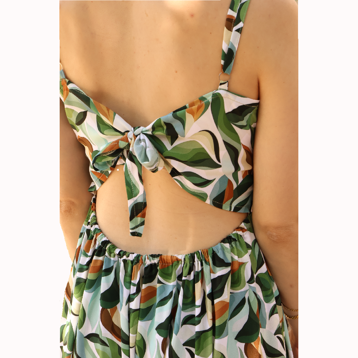 Women's Long V-Neck Dress with Back Adjustment, Light, Fresh, Printed