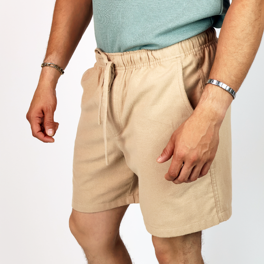 Short Hombre Color Caqui Cintura Elástica Cordón Ajustable Ultra Suave