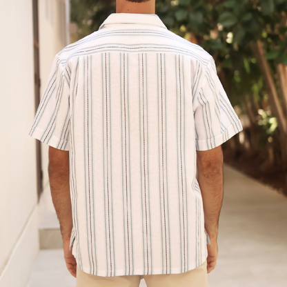 Camisa de manga corta con rayas verticales multicolor