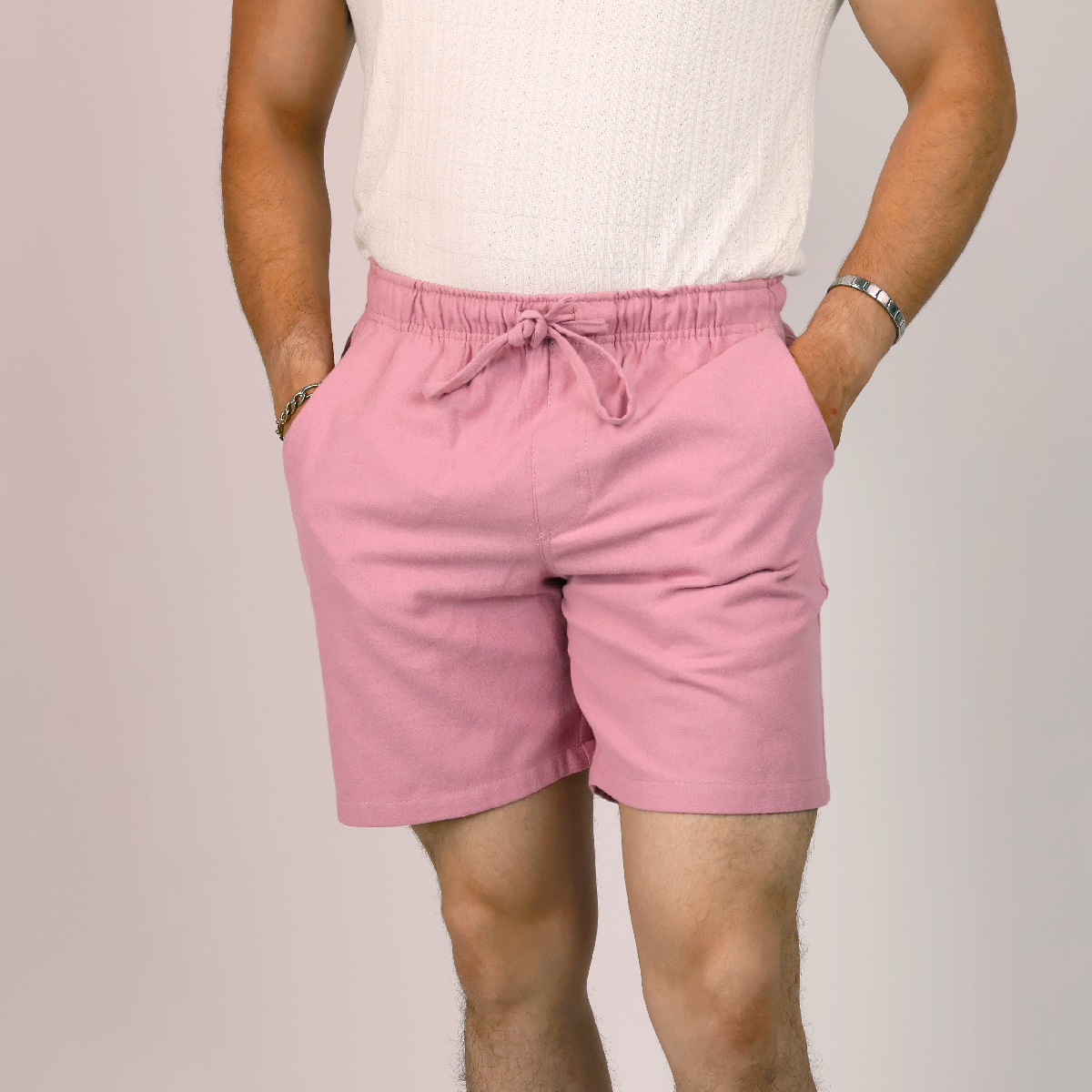 Short Palo de Rosa Hombre Cómodo con Cordón Ajustable y Cintura Elástica