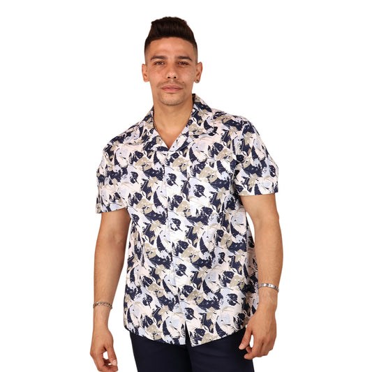Camisa Manga Corta Hombre Estilo Tropical Veraniego Cuello Resort