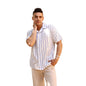 Men's Blue and White Vertical Print Cotton Loose Fit Shirt