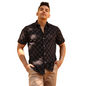 Camisa Moderna Hombre Manga Corta Estampado Lineal Negro con Blanco