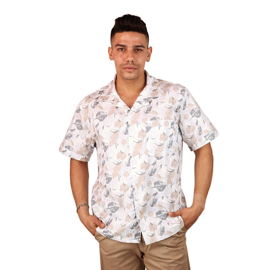 Camisa Cuello Resort Hombre Estampada Tropical Manga Corta Fresca