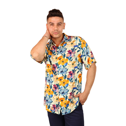 Camisa Tropical Hombre Manga Corta Corte Relax Moderna