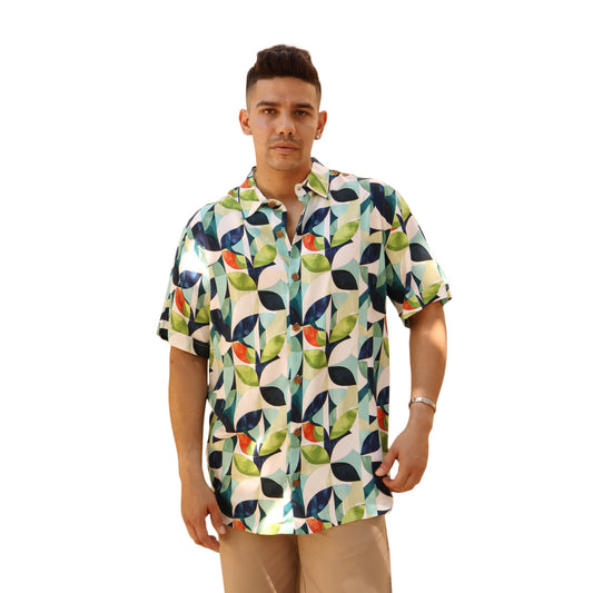Camisa Floral Hombre Manga Corta Estampado Tropical Corte Relax
