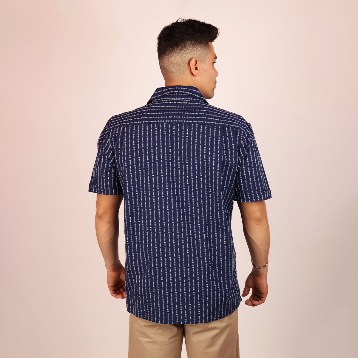 Camisa Azul Marino Estampado Casual Hombre Loose Fit Algodón