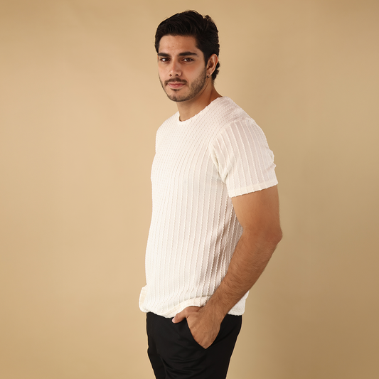 Playera Slim Fit Hombre Tela Texturizada Casual Color Arena