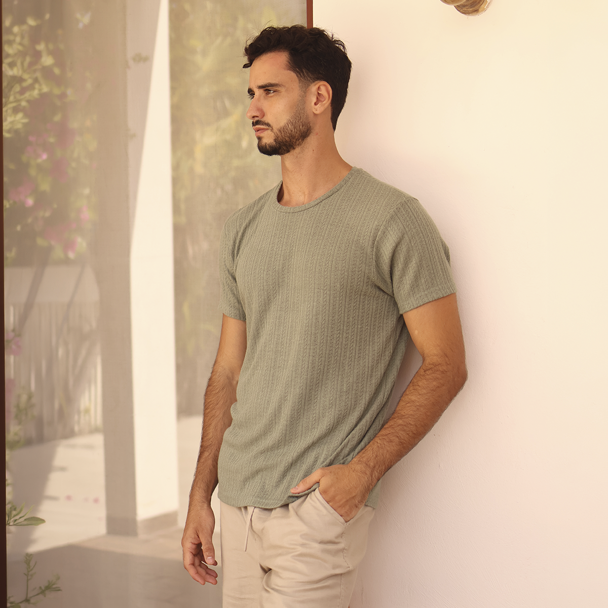 Camiseta de manga corta texturizada para hombre