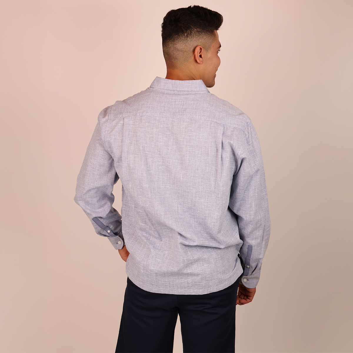 Guayabera Manga Larga Azul Plúmbago Jaspe con Alforzas Hombre