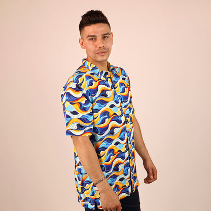 Men's Tropical Print Relaxed Fit Modern Short Sleeve Shirt