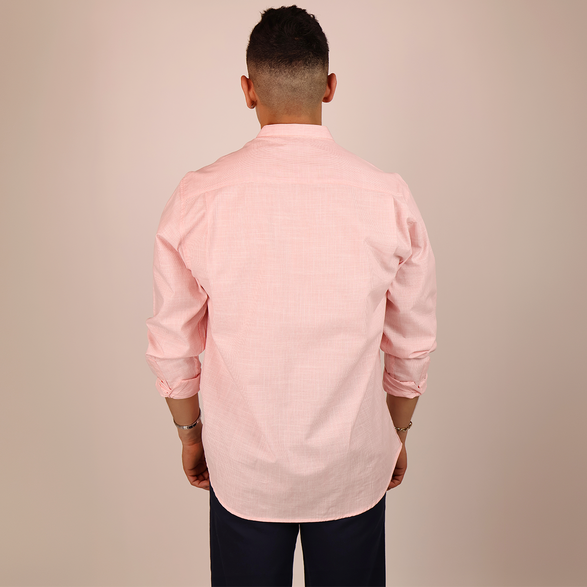 Camisa Coral Hombre Cuello Mao Jaspeada con Bolsa Moderna