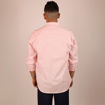 Camisa Coral Hombre Cuello Mao Jaspeada con Bolsa Moderna