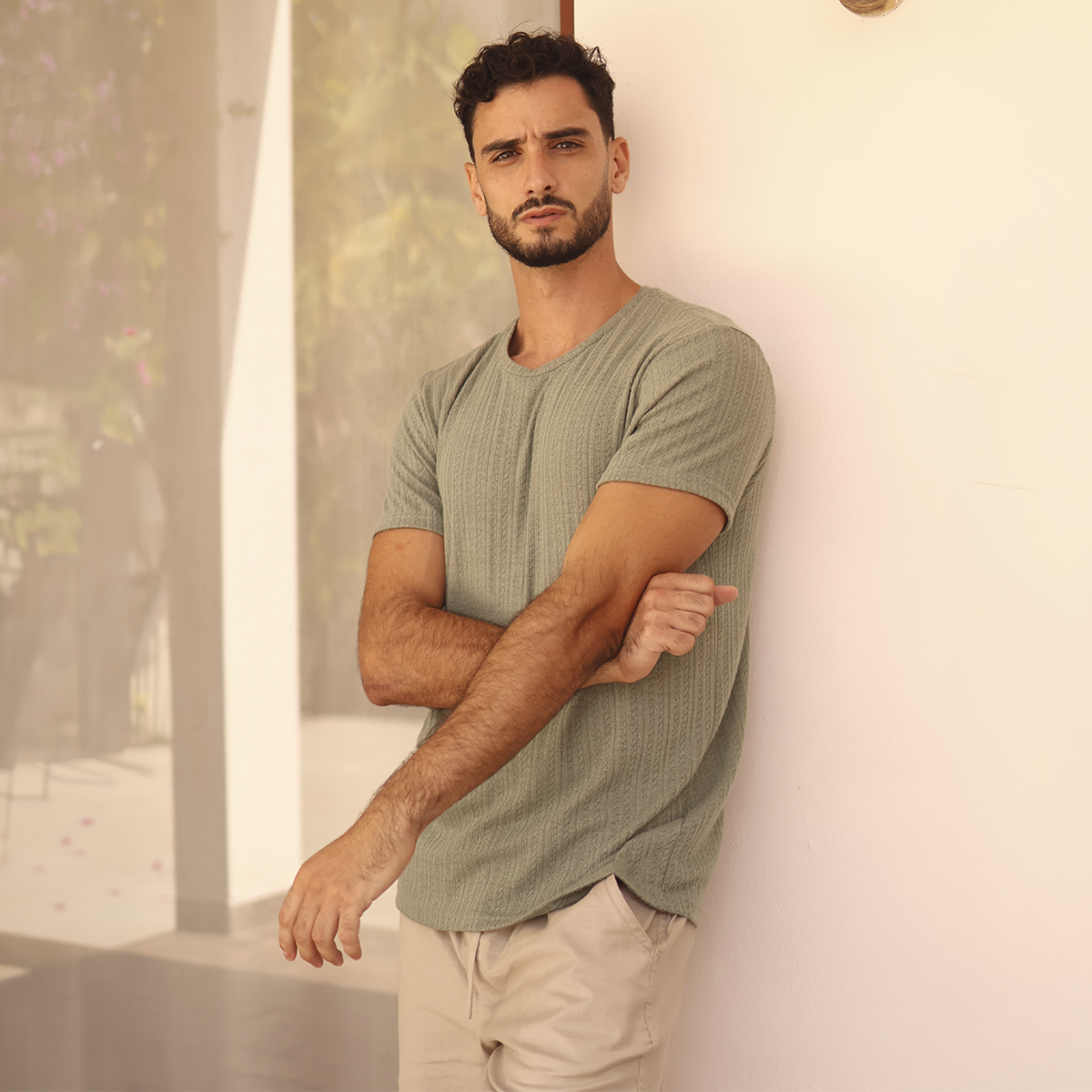 Camiseta de manga corta texturizada para hombre
