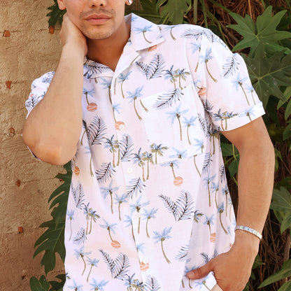 Men's Short Sleeve Tropical Print Modern Resort Collar Shirt