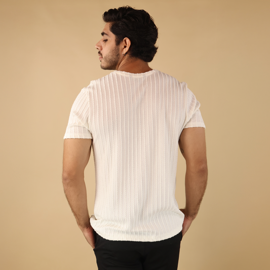 Playera Slim Fit Hombre Tela Texturizada Casual Color Arena
