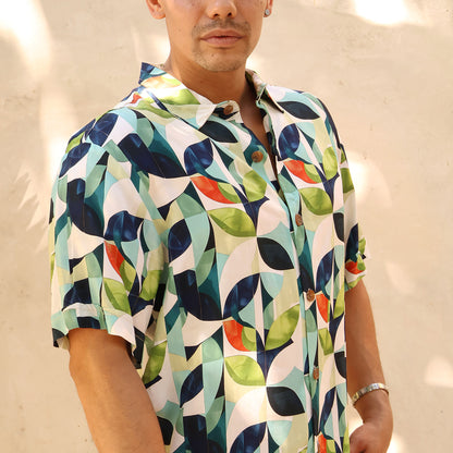 Men's Floral Short-Sleeve Tropical Print Relaxed Fit Shirt