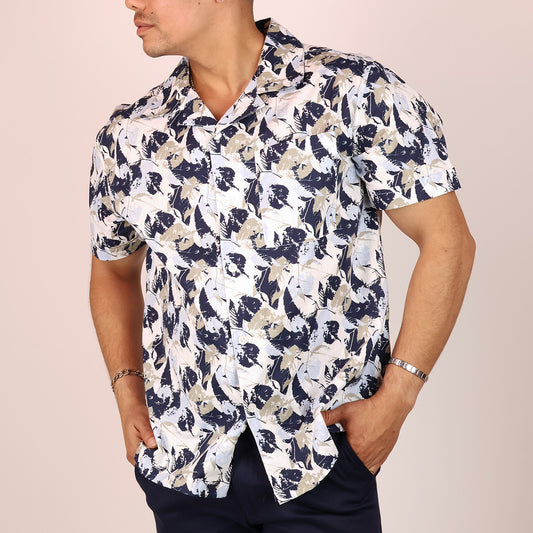 Camisa Manga Corta Hombre Estilo Tropical Veraniego Cuello Resort