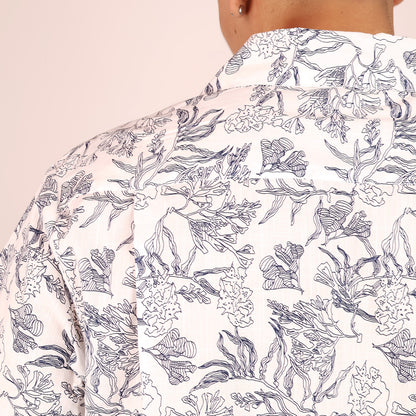 Men's Floral Line Art Tropical Short Sleeve Casual Shirt