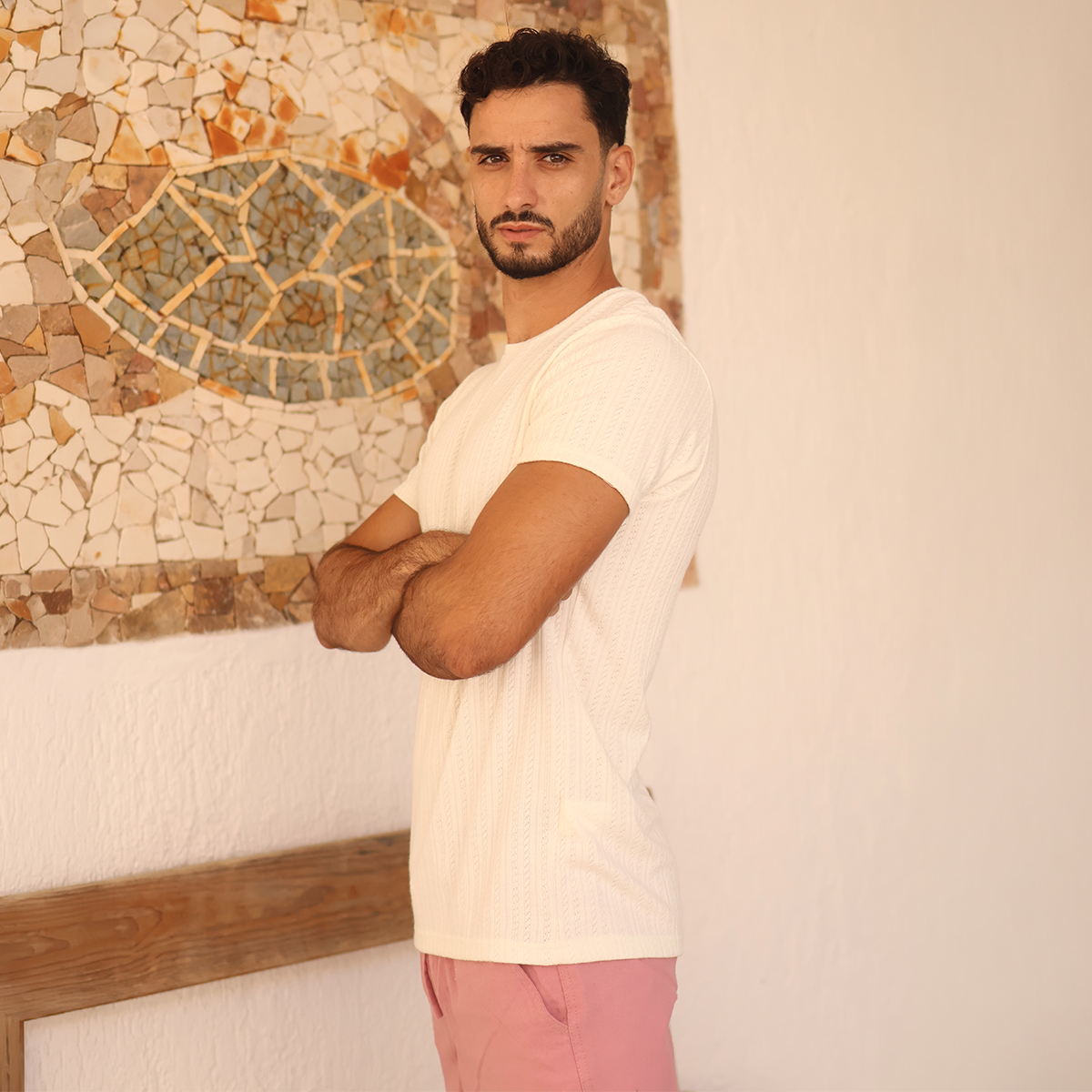 Playera de manga corta con textura acanalada