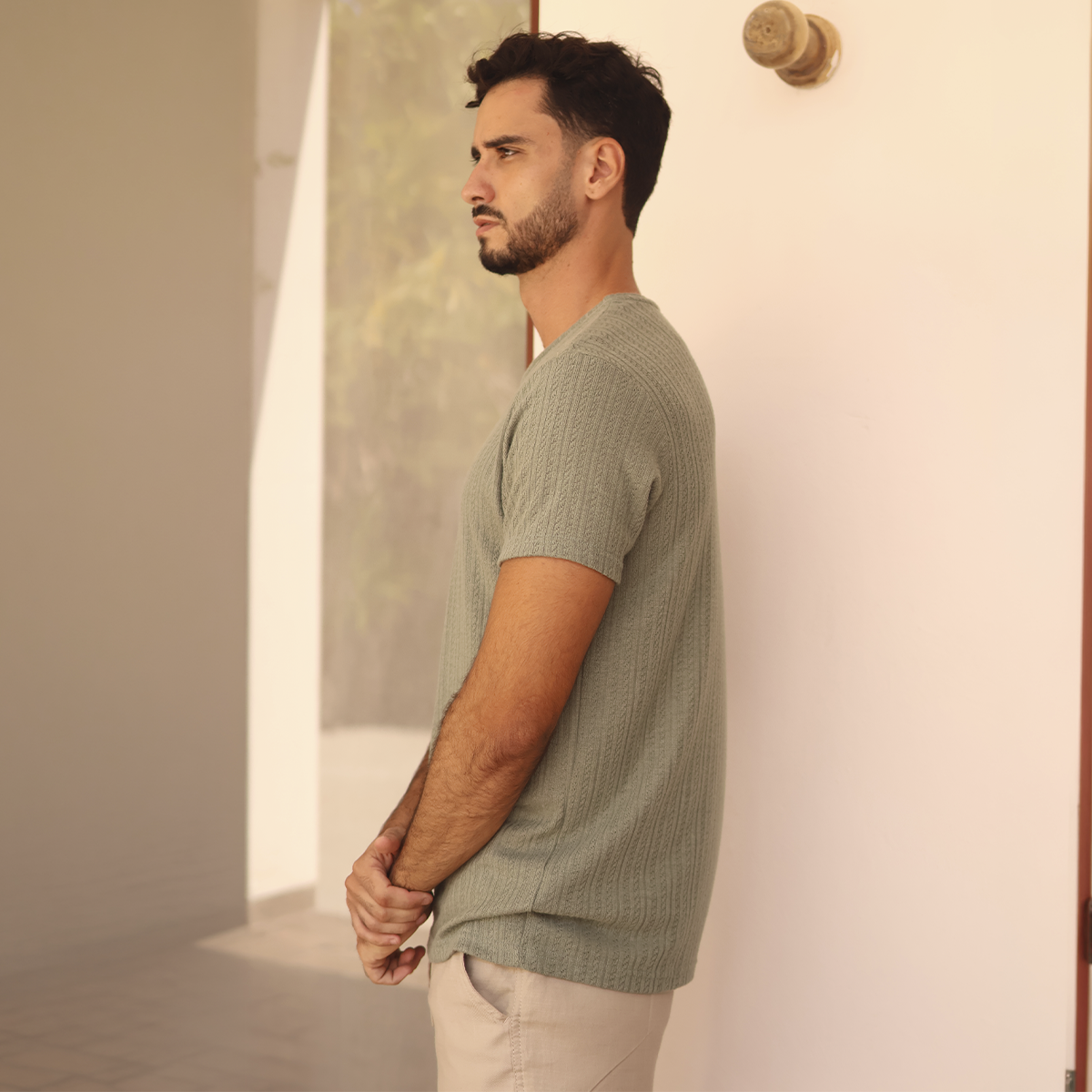 Camiseta de manga corta texturizada para hombre