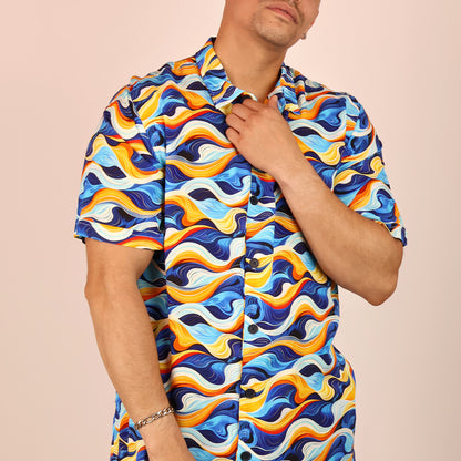 Men's Tropical Print Relaxed Fit Modern Short Sleeve Shirt
