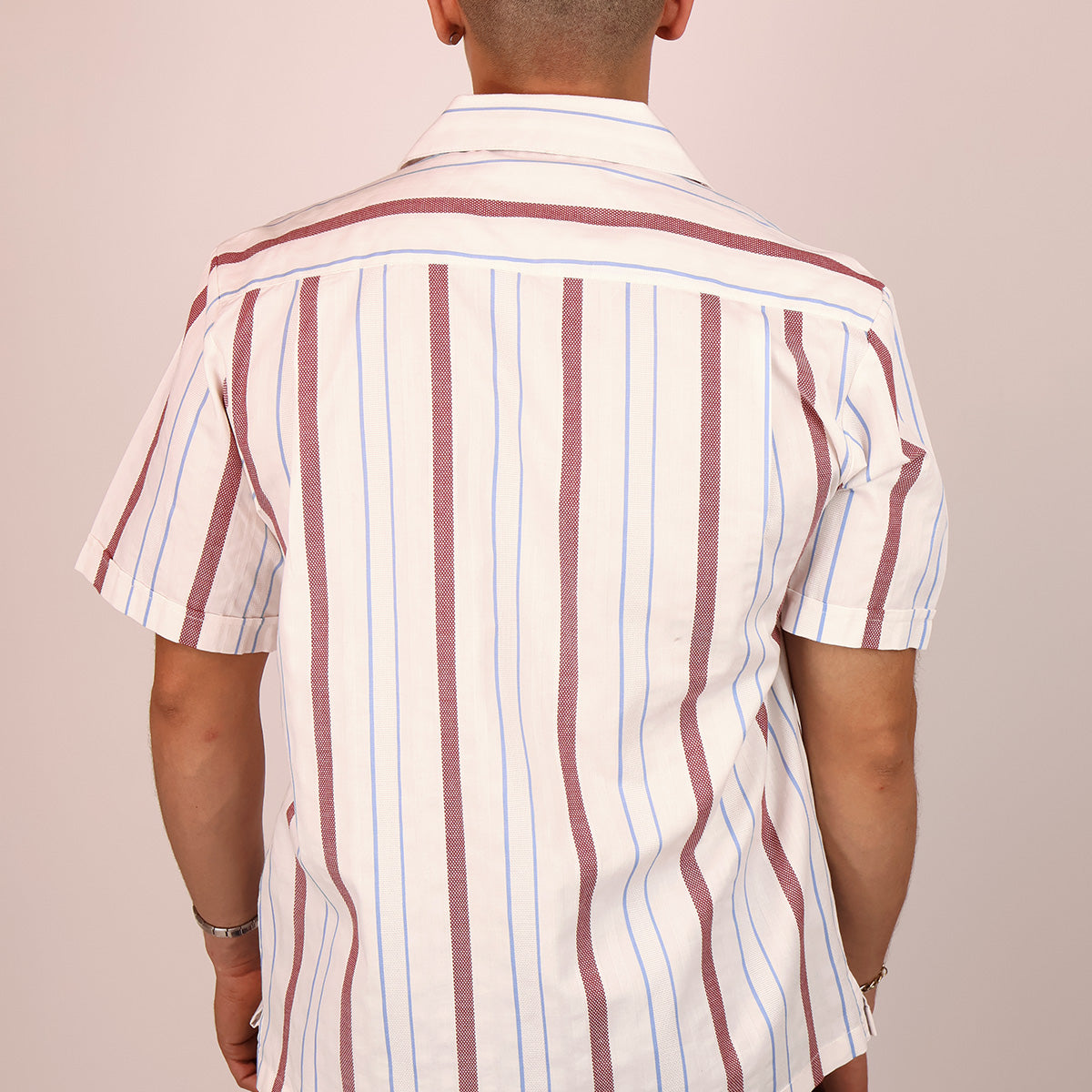 Men's Vertical Print Resort Collar Cotton Loose Fit Shirt
