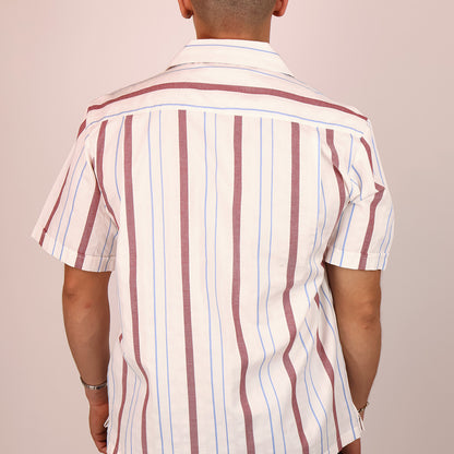Men's Vertical Print Resort Collar Cotton Loose Fit Shirt