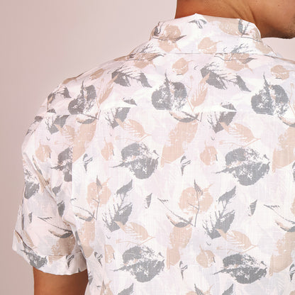 Camisa Hombre Tropical Hojas Manga Corta Diseño Moderno