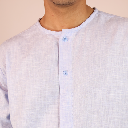 Camisa Azul Manga Larga Hombre Cuello Redondo Textura Moderna