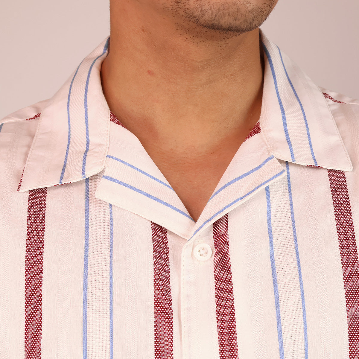 Men's Vertical Print Resort Collar Cotton Loose Fit Shirt