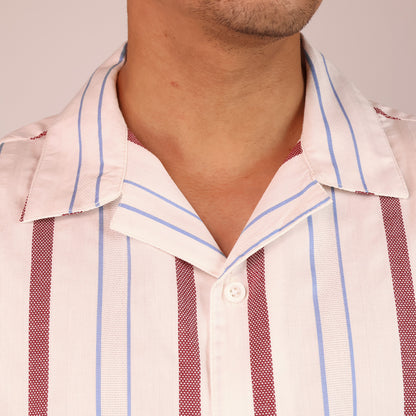 Men's Vertical Print Resort Collar Cotton Loose Fit Shirt