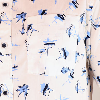 Men's Nautical Cotton Blue and White Short Sleeve Printed Shirt
