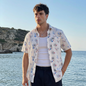 Men's Nautical Print Short Sleeve Cotton Shirt