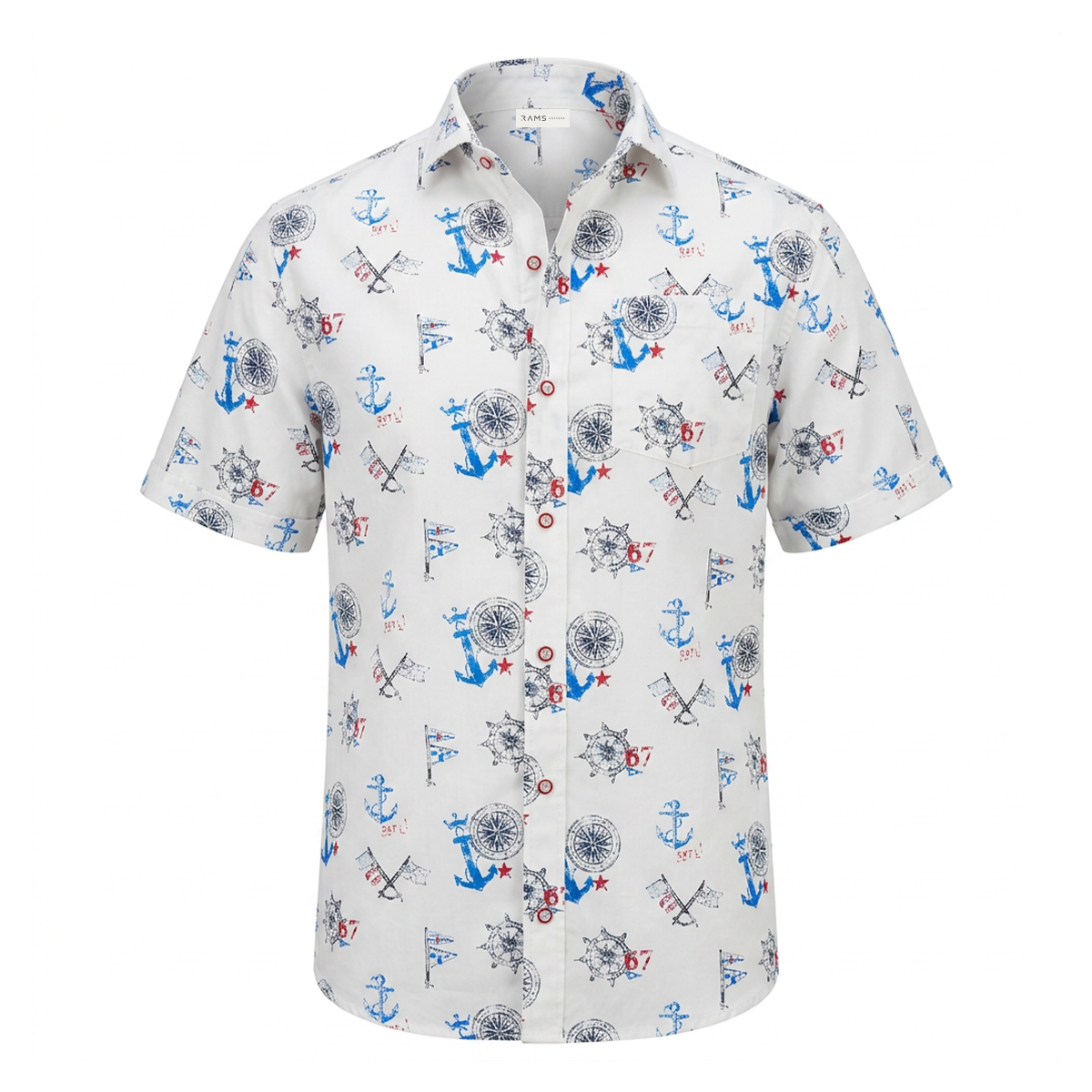 Men's Nautical Print Short Sleeve Cotton Shirt