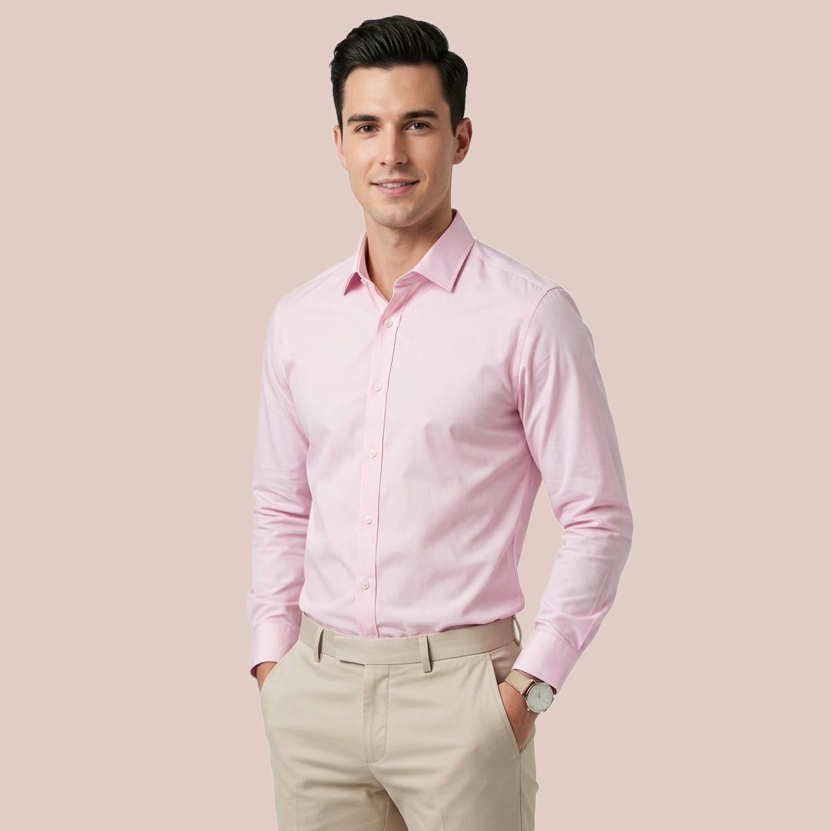 Camisa de Vestir Rosa Manga Larga para Hombre