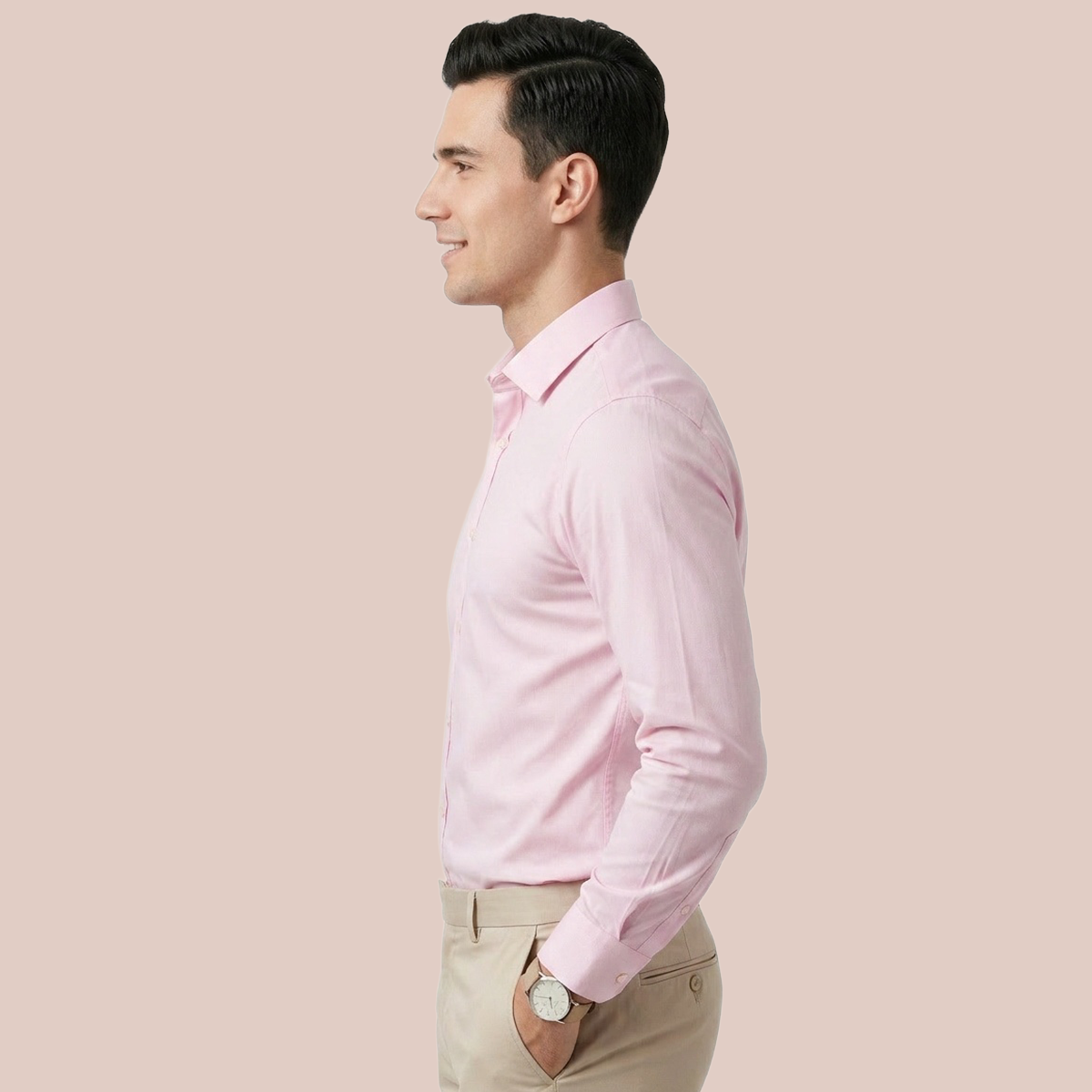 Camisa de Vestir Rosa Manga Larga para Hombre