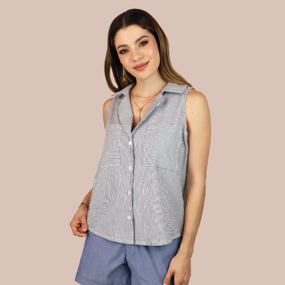 Blusa Mujer Tipo Camisera Con Rayas Verticales Casual Elegante