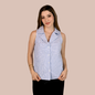 Blusa Mujer Camisera Sisada Con Rayas Verticales Y Bolsas Parche