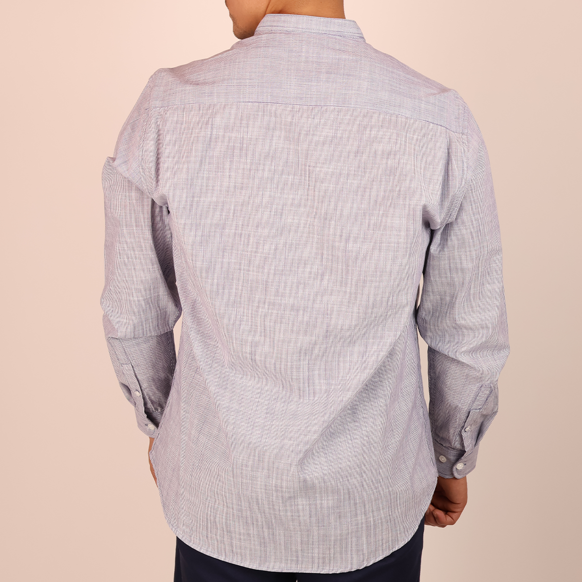 Camisa Azul Jaspe Hombre Cuello Mao con Bolsa Moderna