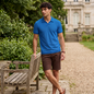 Polo de punto acanalado para hombre color azul plumbago
