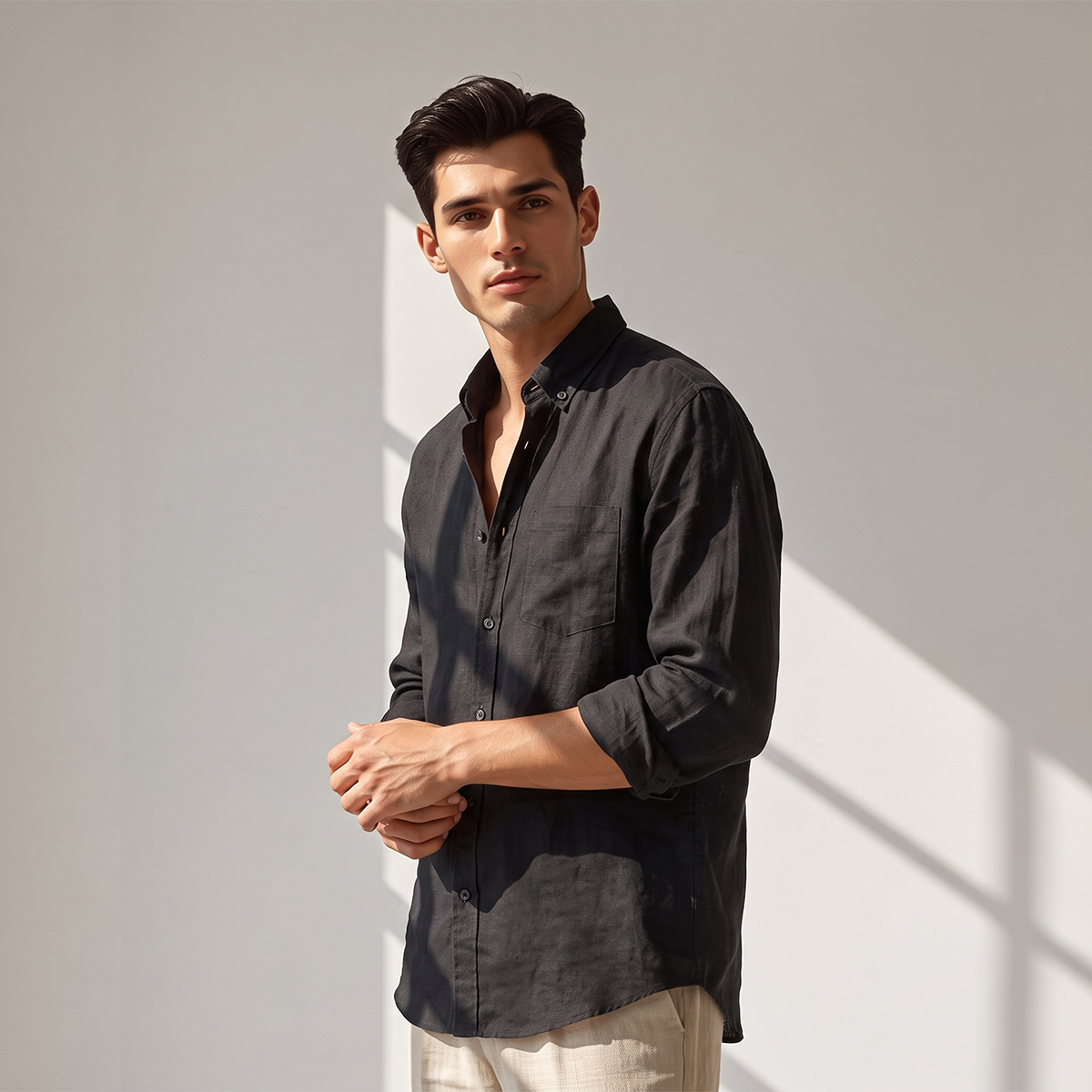Camisa de  manga larga para hombre color negro